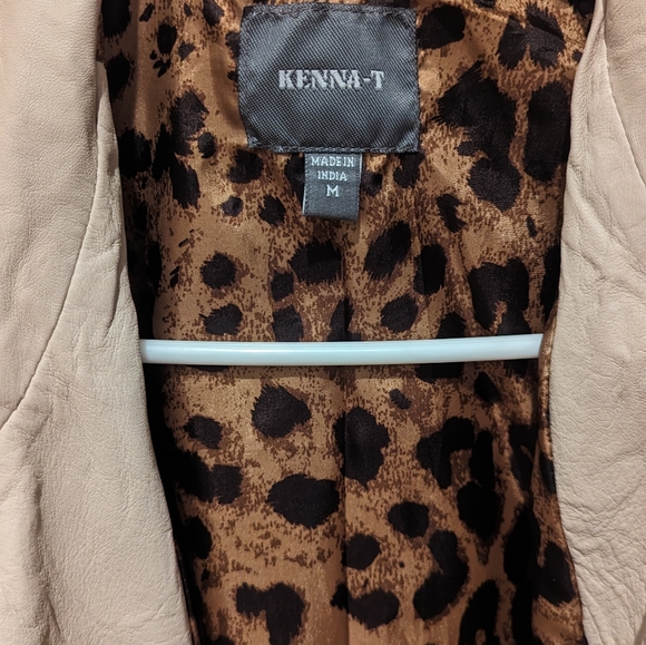 Kenna-T Classic Leather Moto Jacket Sz M Beige - Picture 6 of 8